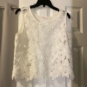 White Floral Knit Short Sleeve